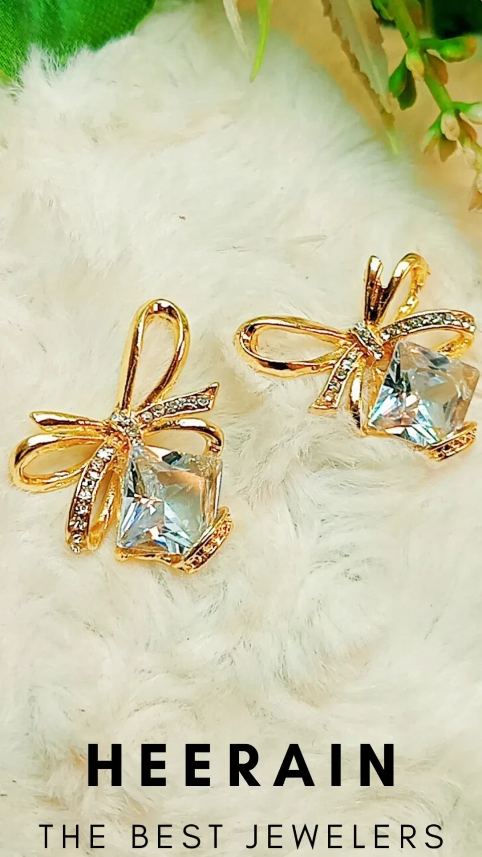 Gold-Plated Bow Crystal Earrings