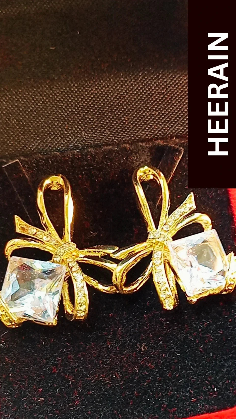 Gold-Plated Bow Crystal Earrings