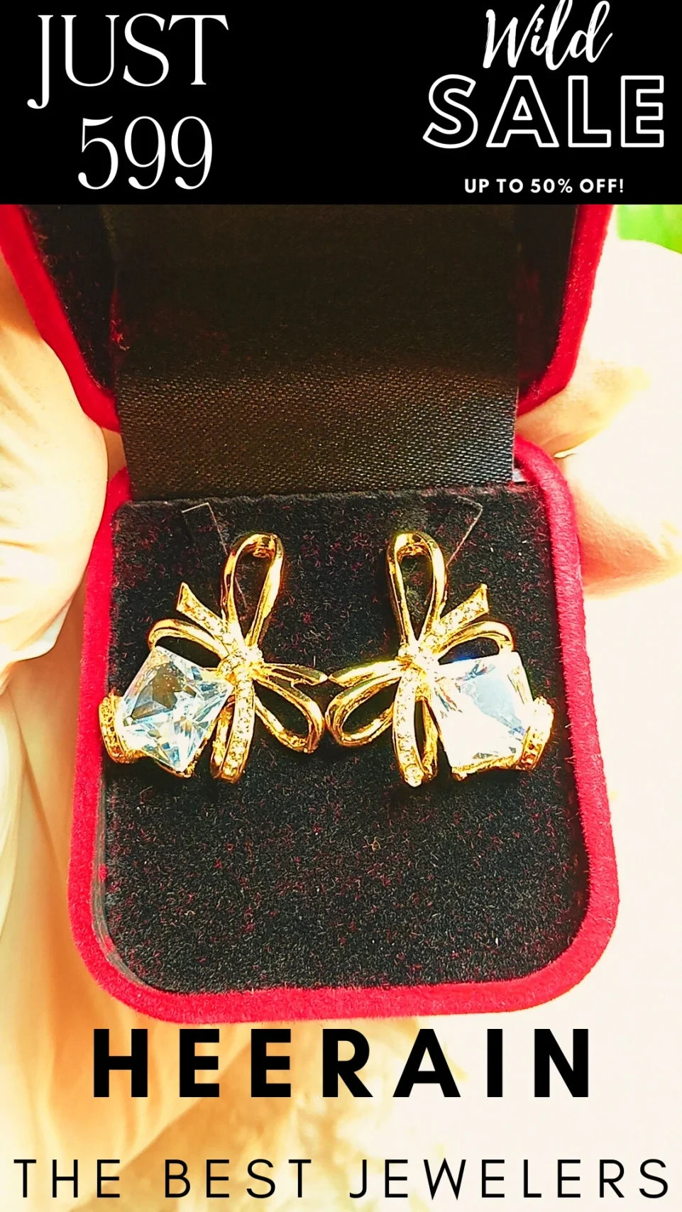 Gold-Plated Bow Crystal Earrings