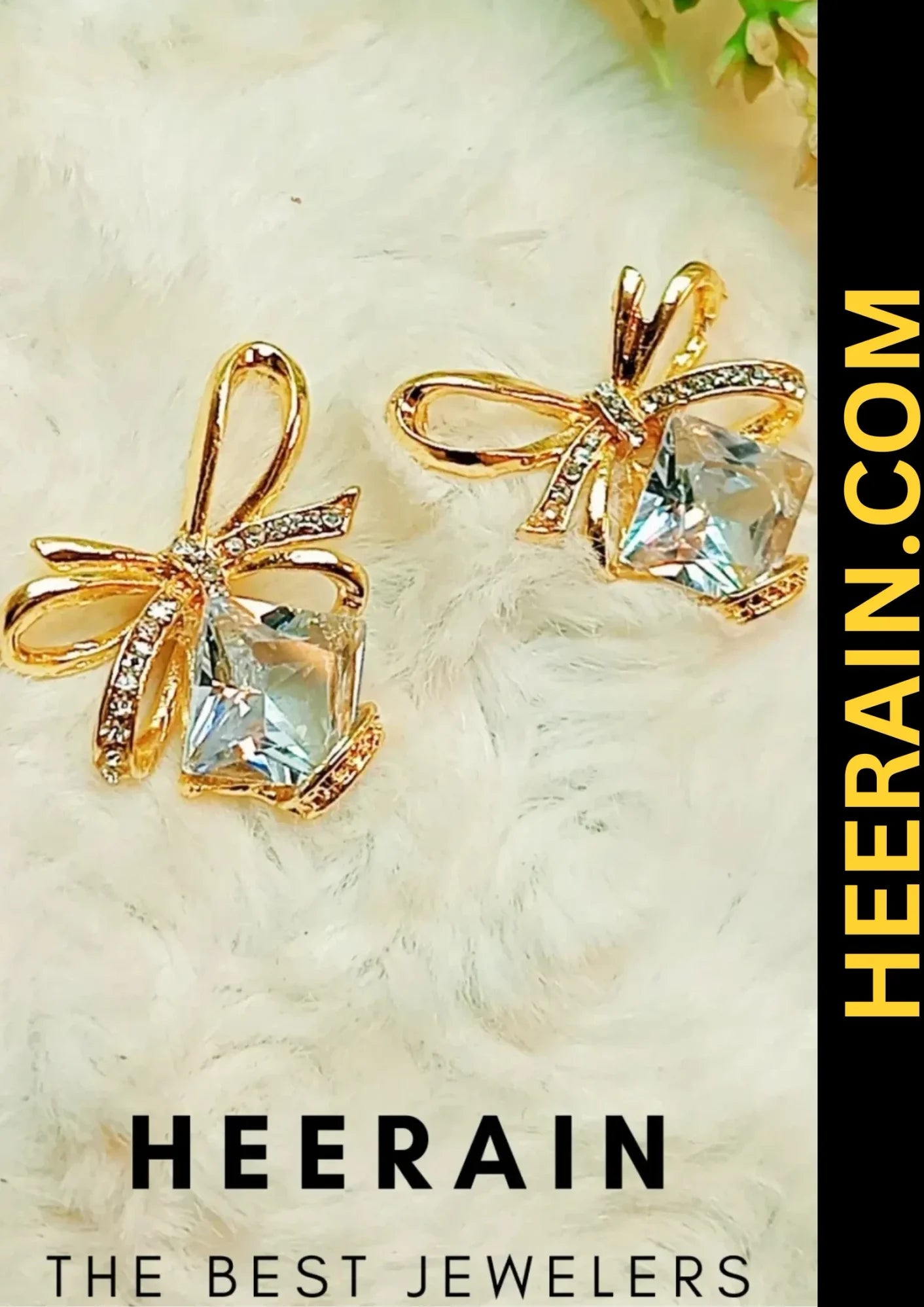 Gold-Plated Bow Crystal Earrings