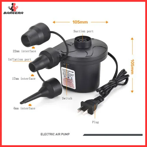 Bareera Sports Maxever Electric Air Pump – Quick-Fill Inflator/Deflator for Air Mattress, Pool Floats & Toys (400L/min, 3 Nozzles