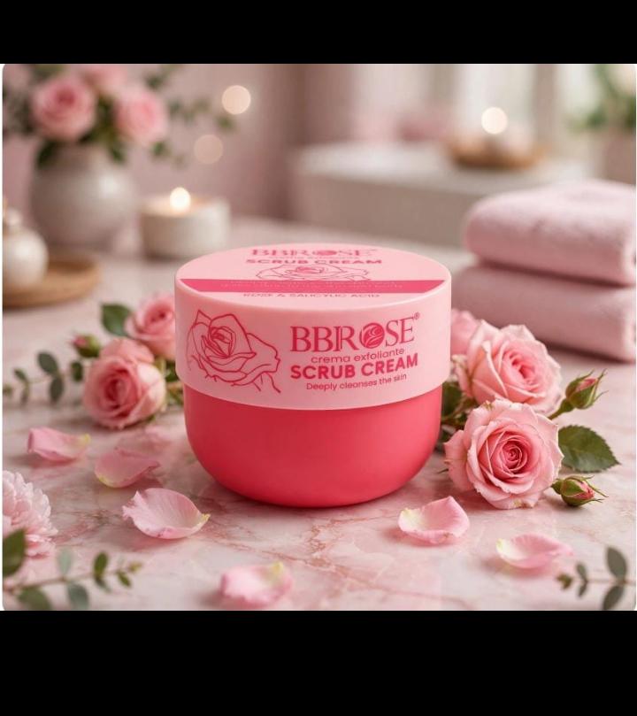 BBROSE Facial Scrub Cream Collection – Deep Cleansing, Brightening & Hydrating Exfoliator (Hyaluronic Acid, Rose & Salicylic, Vitamin C, Wheat Extract)