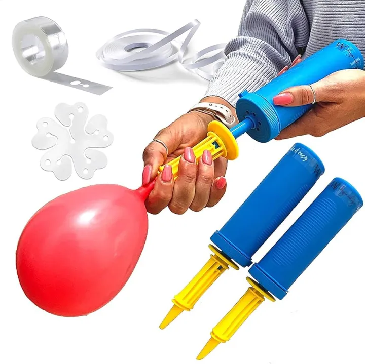 Manual Hand Air Pump – Dual Action Portable Inflator for Balloons, Inflatable Toys & Swimming Pools (Multi-Nozzle, Assorted Colors)
